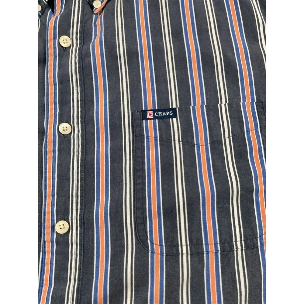 2 Chaps Mens Easy Care Striped Button Down Shirt L/G Blue Orange White